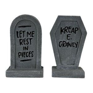 Set Of 2 Miniature Tombstone Decorations Hilarious Epitaphs Kreap E Crawly 5"